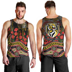 Richmond Tigers ANZAC Day Men Tank Top Indigenous Dot Art with Poppy Flower Tribute