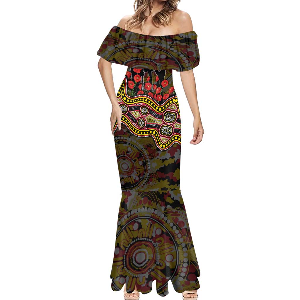 Richmond Tigers ANZAC Day Mermaid Dress Indigenous Dot Art with Poppy Flower Tribute
