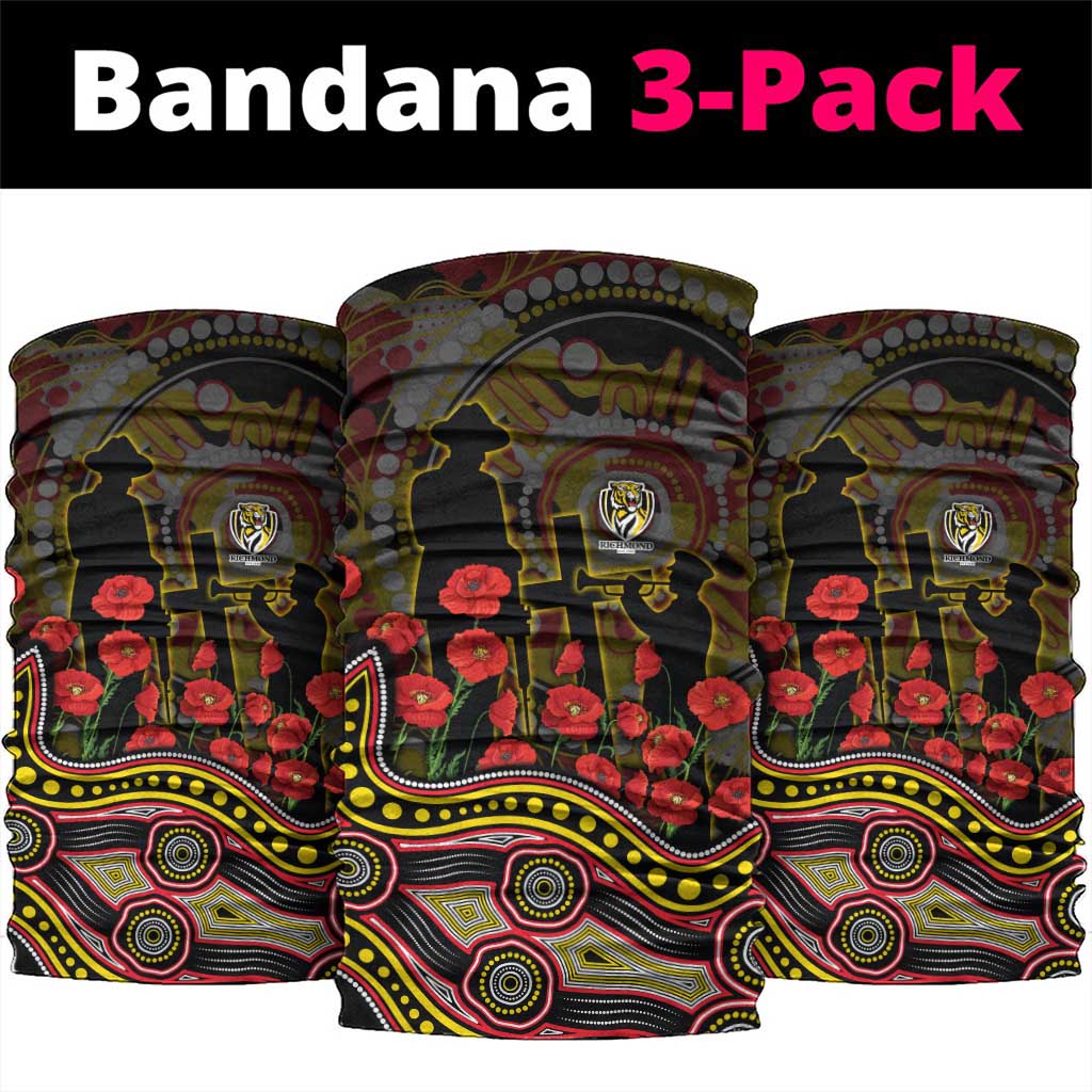 Richmond Tigers ANZAC Day Neck Gaiter Indigenous Dot Art with Poppy Flower Tribute