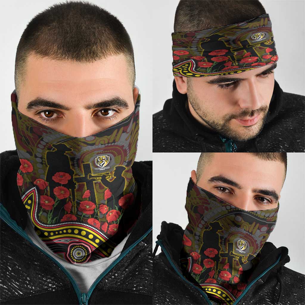 Richmond Tigers ANZAC Day Neck Gaiter Indigenous Dot Art with Poppy Flower Tribute