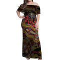 Richmond Tigers ANZAC Day Off Shoulder Maxi Dress Indigenous Dot Art with Poppy Flower Tribute