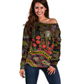 Richmond Tigers ANZAC Day Off Shoulder Sweater Indigenous Dot Art with Poppy Flower Tribute