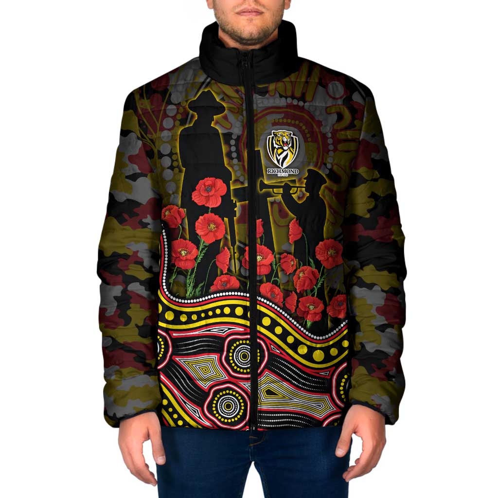 Richmond Tigers ANZAC Day Padded Jacket Indigenous Dot Art with Poppy Flower Tribute