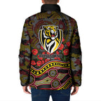 Richmond Tigers ANZAC Day Padded Jacket Indigenous Dot Art with Poppy Flower Tribute
