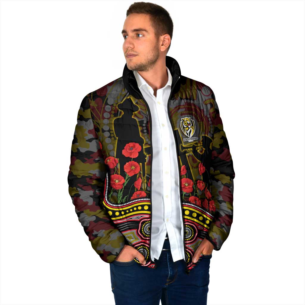 Richmond Tigers ANZAC Day Padded Jacket Indigenous Dot Art with Poppy Flower Tribute