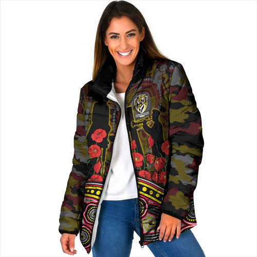 Richmond Tigers ANZAC Day Padded Jacket Indigenous Dot Art with Poppy Flower Tribute