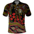 Richmond Tigers ANZAC Day Polo Shirt Indigenous Dot Art with Poppy Flower Tribute