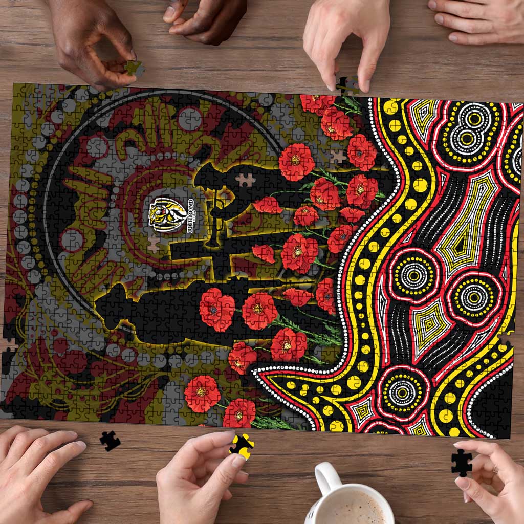 Richmond Tigers ANZAC Day Puzzle Indigenous Dot Art with Poppy Flower Tribute
