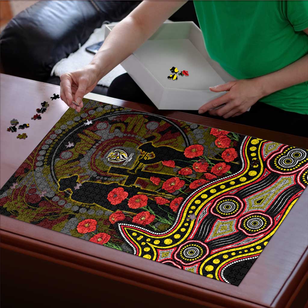 Richmond Tigers ANZAC Day Puzzle Indigenous Dot Art with Poppy Flower Tribute