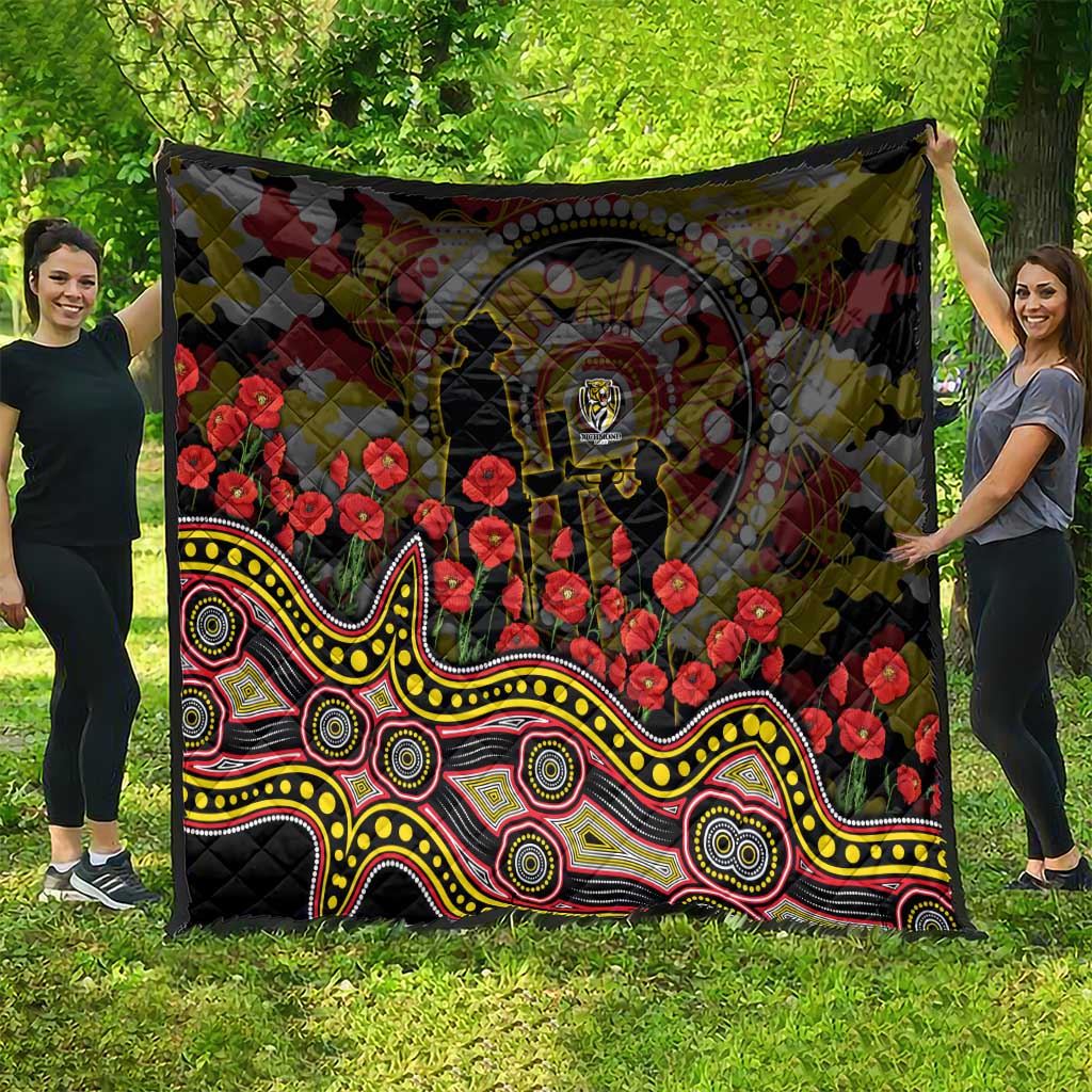 Richmond Tigers ANZAC Day Quilt Indigenous Dot Art with Poppy Flower Tribute