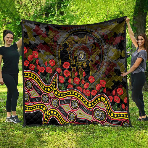 Richmond Tigers ANZAC Day Quilt Indigenous Dot Art with Poppy Flower Tribute