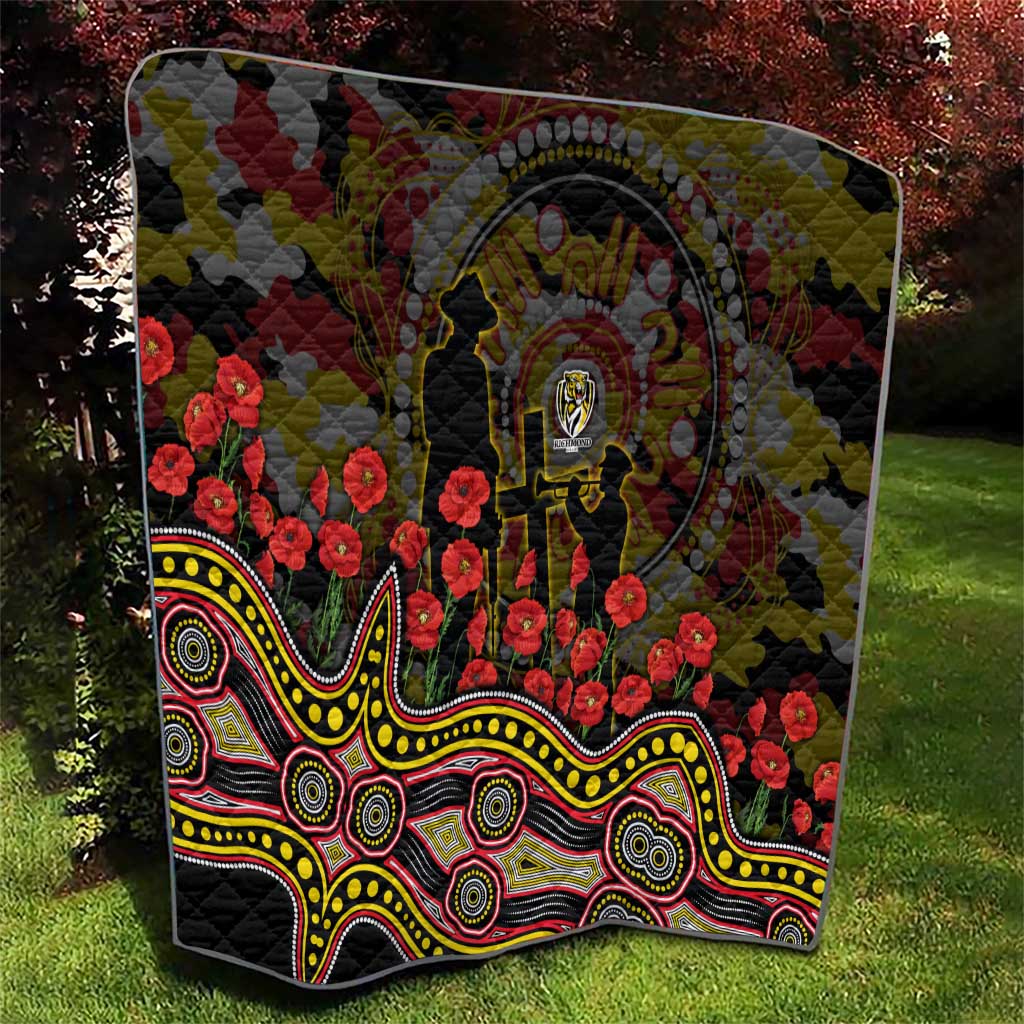 Richmond Tigers ANZAC Day Quilt Indigenous Dot Art with Poppy Flower Tribute