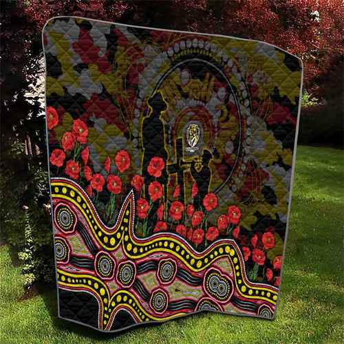 Richmond Tigers ANZAC Day Quilt Indigenous Dot Art with Poppy Flower Tribute