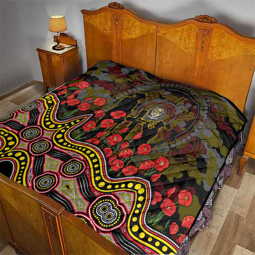 Richmond Tigers ANZAC Day Quilt Indigenous Dot Art with Poppy Flower Tribute