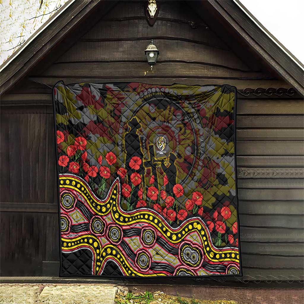Richmond Tigers ANZAC Day Quilt Indigenous Dot Art with Poppy Flower Tribute
