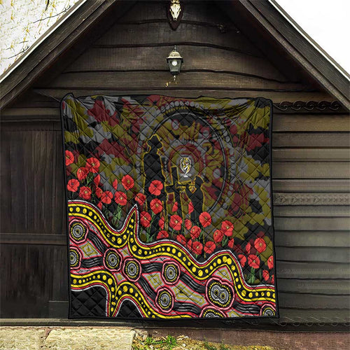 Richmond Tigers ANZAC Day Quilt Indigenous Dot Art with Poppy Flower Tribute