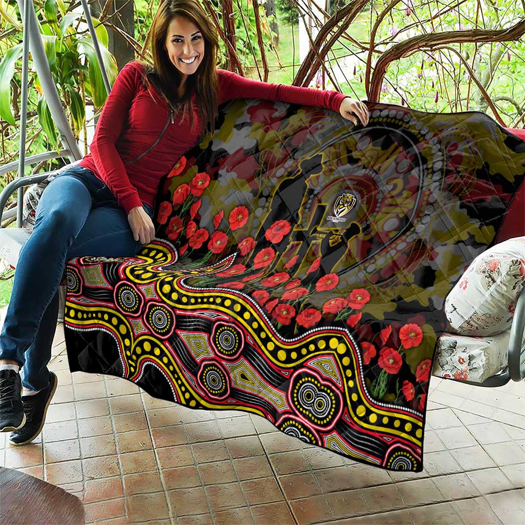 Richmond Tigers ANZAC Day Quilt Indigenous Dot Art with Poppy Flower Tribute