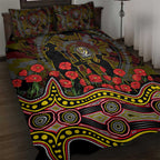 Richmond Tigers ANZAC Day Quilt Bed Set Indigenous Dot Art with Poppy Flower Tribute