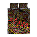 Richmond Tigers ANZAC Day Quilt Bed Set Indigenous Dot Art with Poppy Flower Tribute