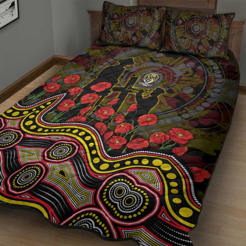 Richmond Tigers ANZAC Day Quilt Bed Set Indigenous Dot Art with Poppy Flower Tribute