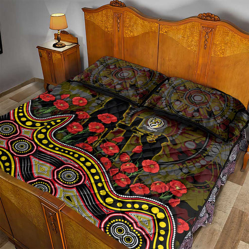 Richmond Tigers ANZAC Day Quilt Bed Set Indigenous Dot Art with Poppy Flower Tribute