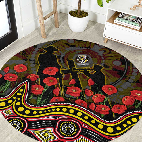 Richmond Tigers ANZAC Day Round Carpet Indigenous Dot Art with Poppy Flower Tribute