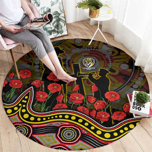Richmond Tigers ANZAC Day Round Carpet Indigenous Dot Art with Poppy Flower Tribute