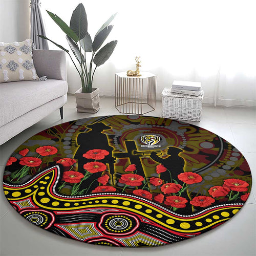 Richmond Tigers ANZAC Day Round Carpet Indigenous Dot Art with Poppy Flower Tribute