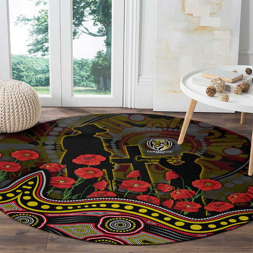 Richmond Tigers ANZAC Day Round Carpet Indigenous Dot Art with Poppy Flower Tribute