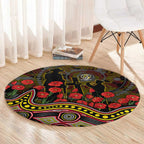 Richmond Tigers ANZAC Day Round Carpet Indigenous Dot Art with Poppy Flower Tribute
