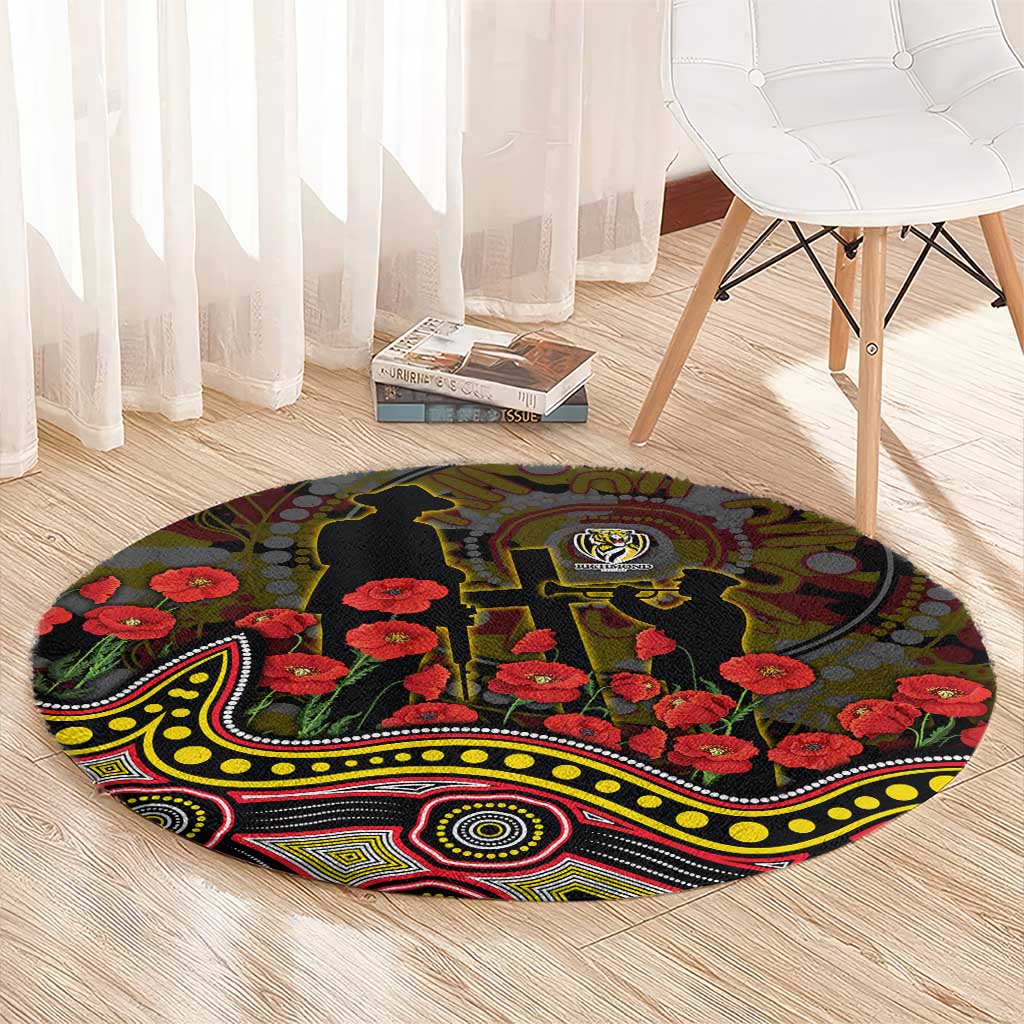 Richmond Tigers ANZAC Day Round Carpet Indigenous Dot Art with Poppy Flower Tribute