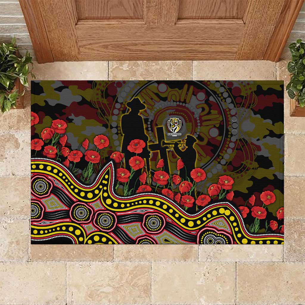 Richmond Tigers ANZAC Day Rubber Doormat Indigenous Dot Art with Poppy Flower Tribute