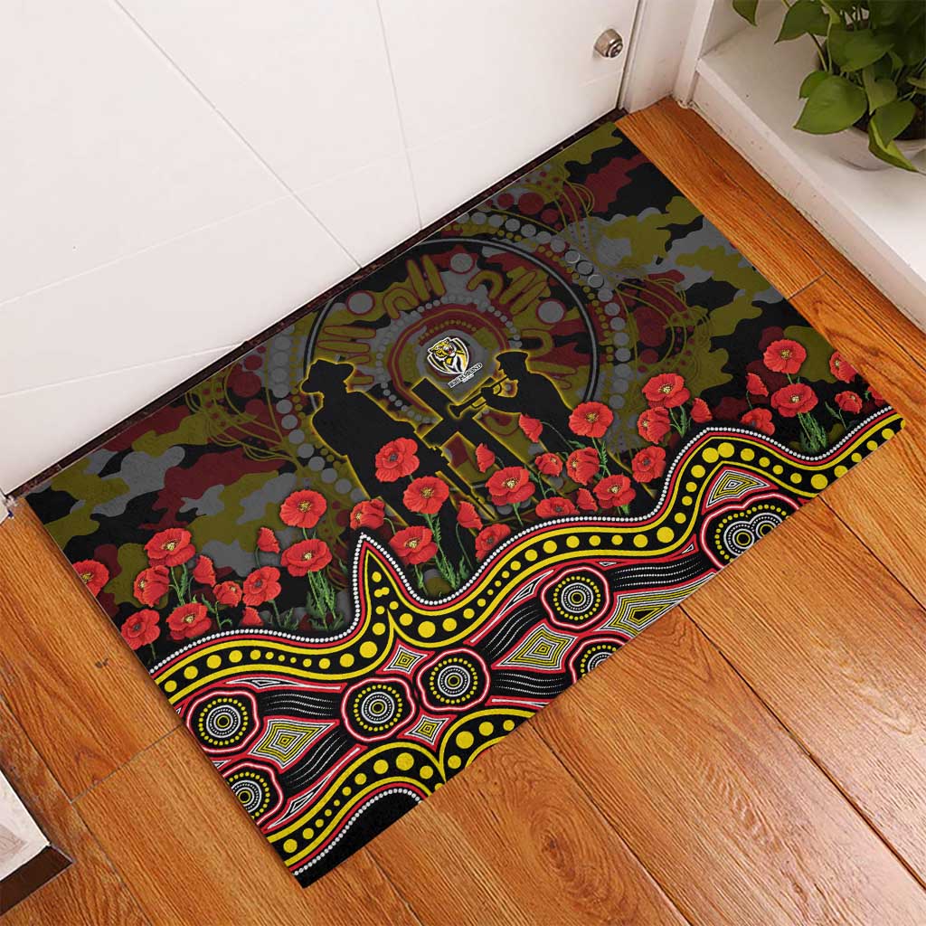 Richmond Tigers ANZAC Day Rubber Doormat Indigenous Dot Art with Poppy Flower Tribute