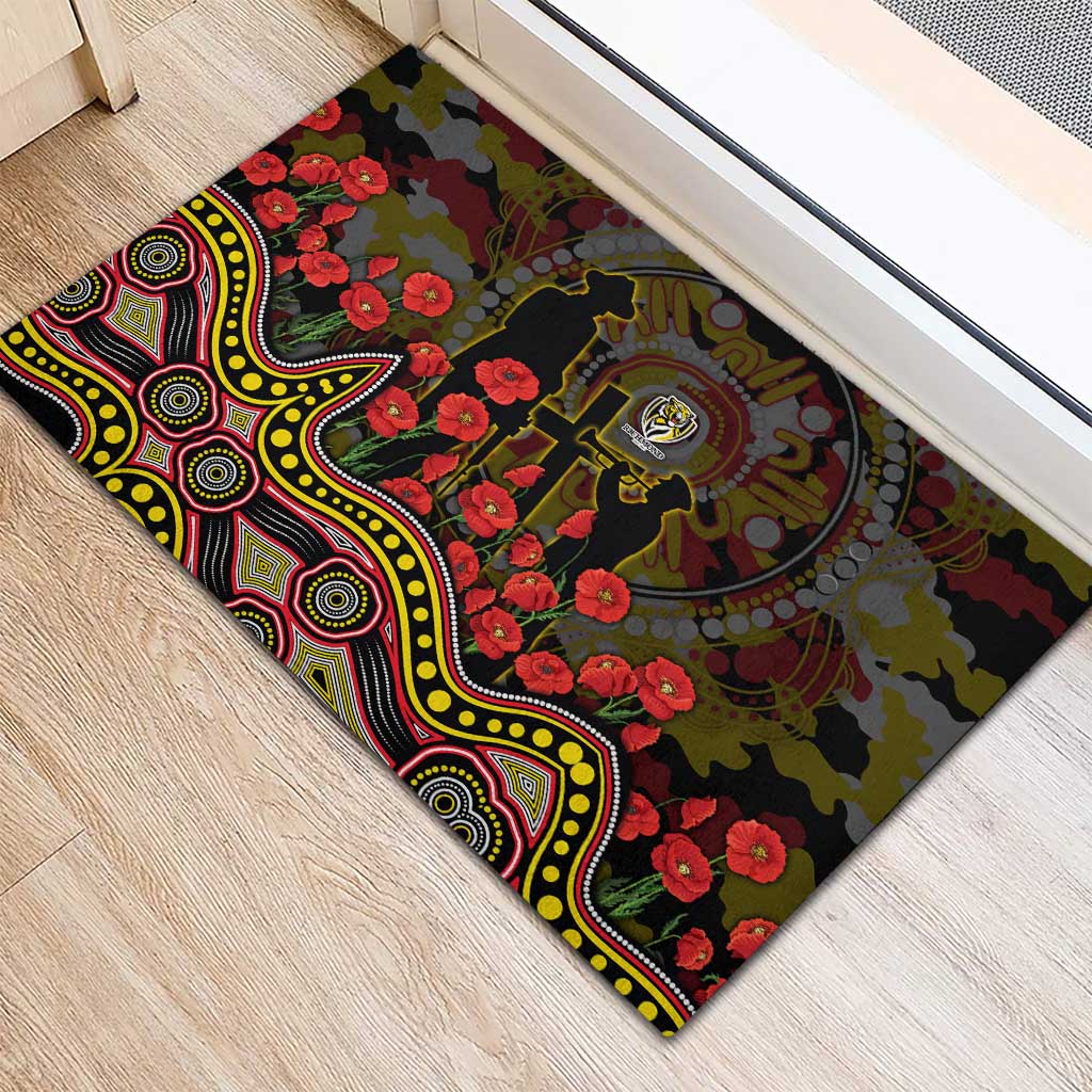 Richmond Tigers ANZAC Day Rubber Doormat Indigenous Dot Art with Poppy Flower Tribute