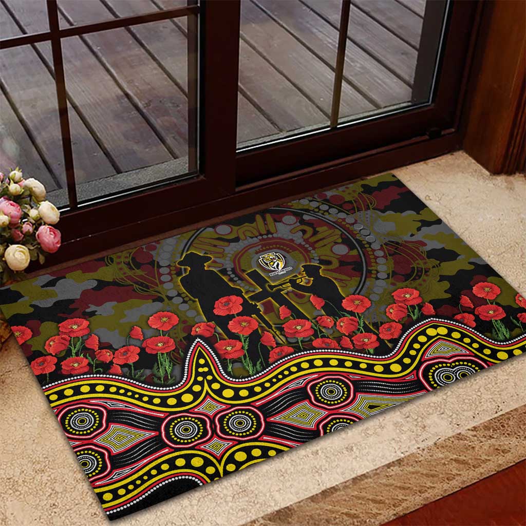 Richmond Tigers ANZAC Day Rubber Doormat Indigenous Dot Art with Poppy Flower Tribute