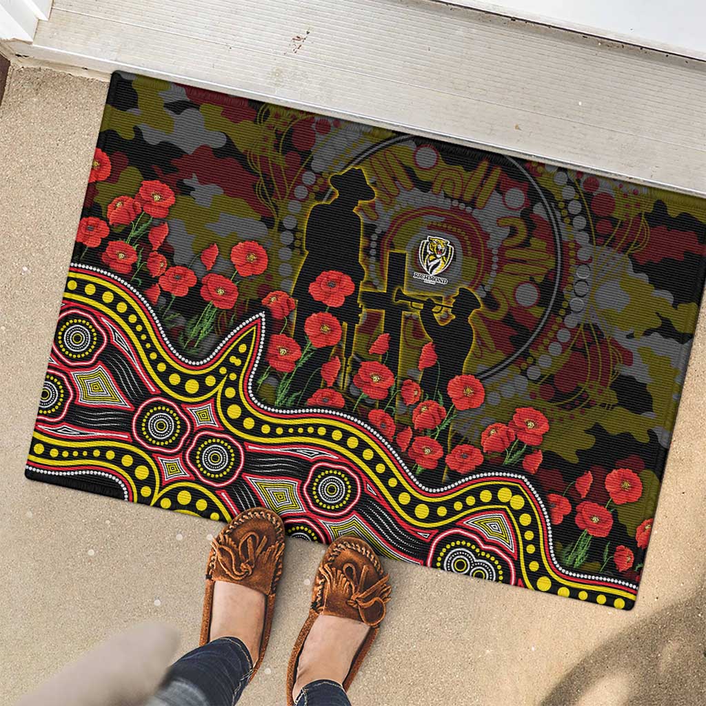 Richmond Tigers ANZAC Day Rubber Doormat Indigenous Dot Art with Poppy Flower Tribute