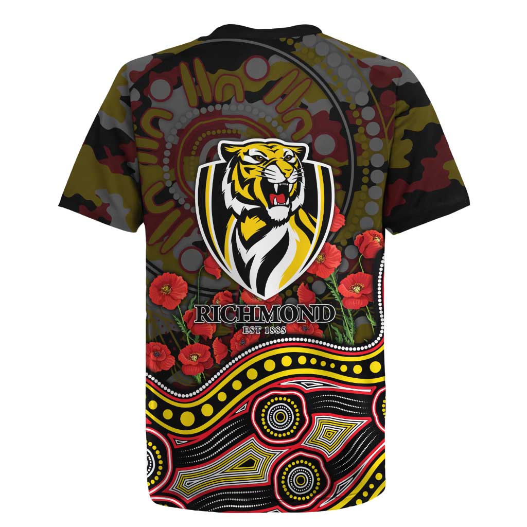 Richmond Tigers ANZAC Day Rugby Jersey Indigenous Dot Art with Poppy Flower Tribute