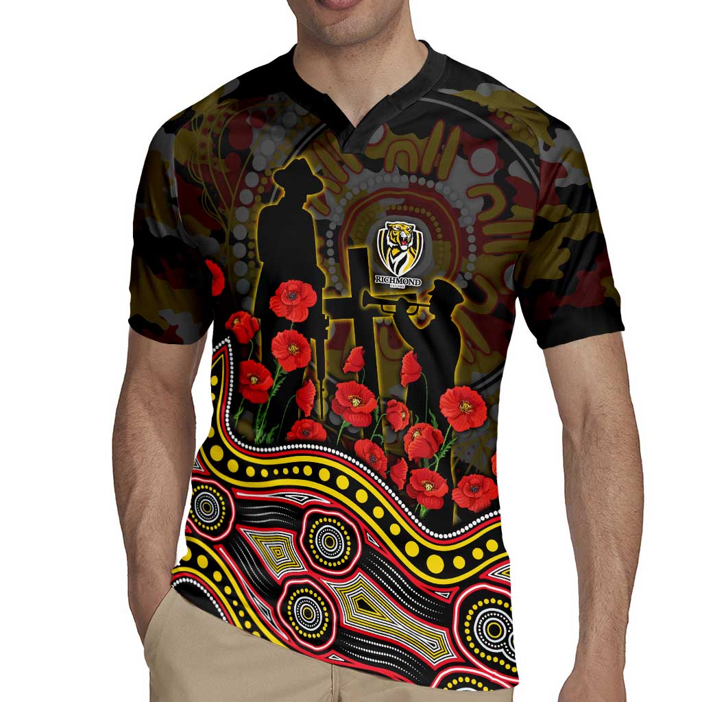 Richmond Tigers ANZAC Day Rugby Jersey Indigenous Dot Art with Poppy Flower Tribute