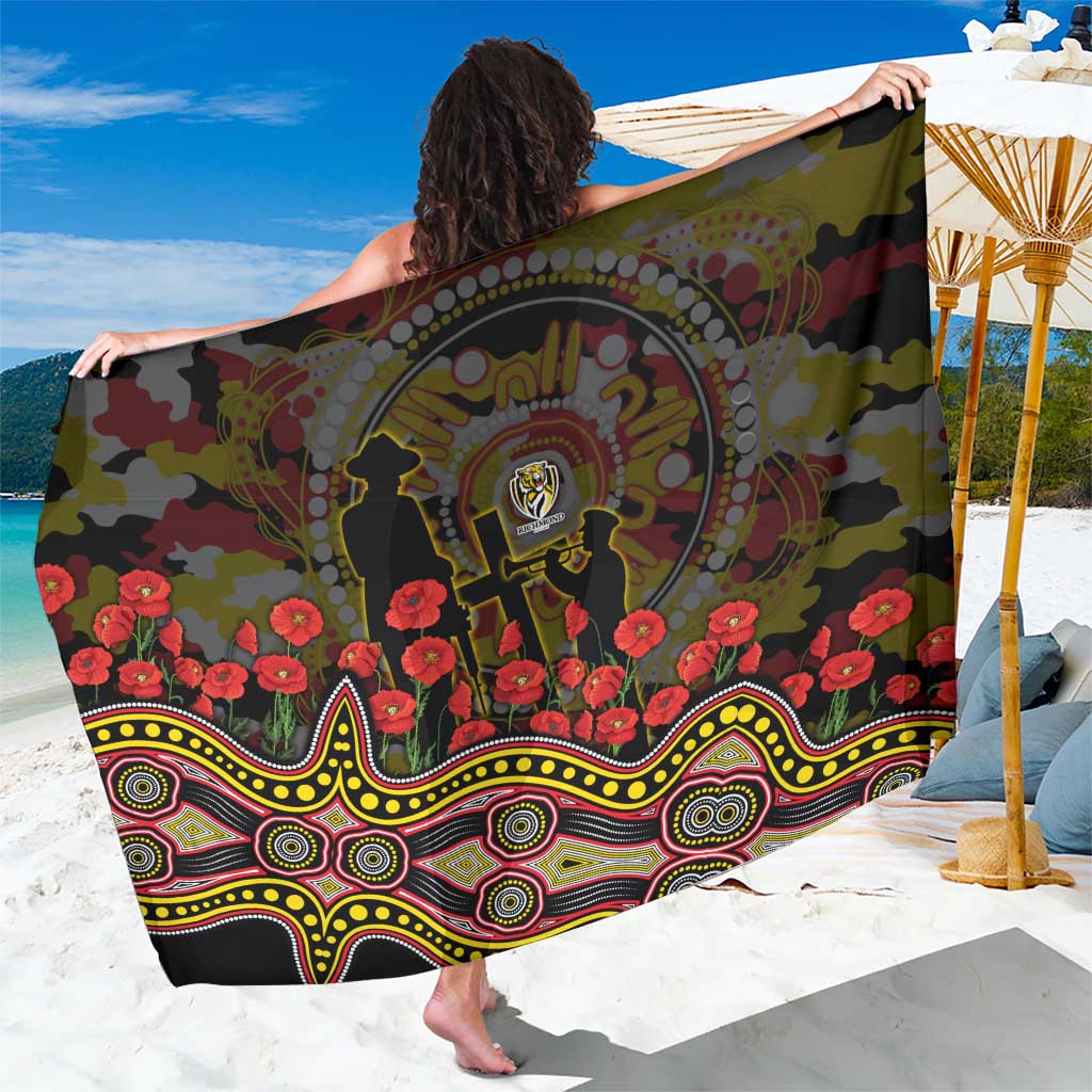 Richmond Tigers ANZAC Day Sarong Indigenous Dot Art with Poppy Flower Tribute