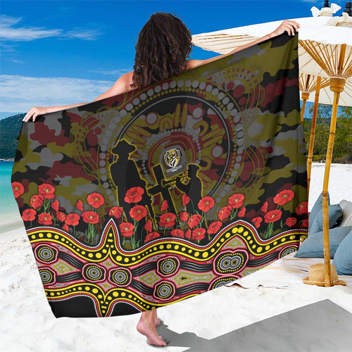 Richmond Tigers ANZAC Day Sarong Indigenous Dot Art with Poppy Flower Tribute
