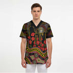 Richmond Tigers ANZAC Day Scrub Top Indigenous Dot Art with Poppy Flower Tribute