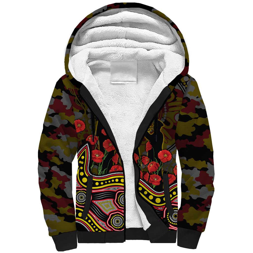 Richmond Tigers ANZAC Day Sherpa Hoodie Indigenous Dot Art with Poppy Flower Tribute