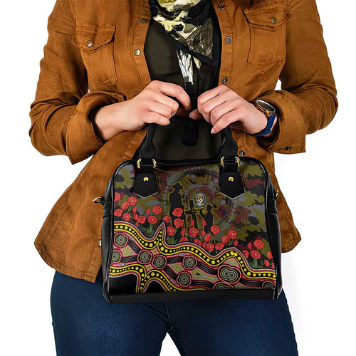 Richmond Tigers ANZAC Day Shoulder Handbag Indigenous Dot Art with Poppy Flower Tribute