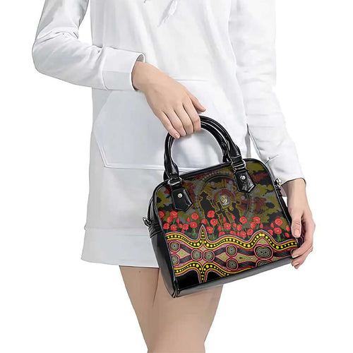 Richmond Tigers ANZAC Day Shoulder Handbag Indigenous Dot Art with Poppy Flower Tribute