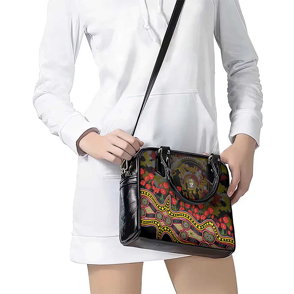 Richmond Tigers ANZAC Day Shoulder Handbag Indigenous Dot Art with Poppy Flower Tribute