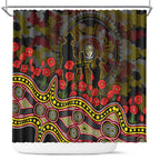Richmond Tigers ANZAC Day Shower Curtain Indigenous Dot Art with Poppy Flower Tribute
