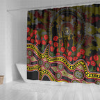 Richmond Tigers ANZAC Day Shower Curtain Indigenous Dot Art with Poppy Flower Tribute