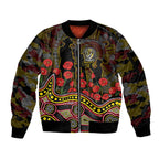 Richmond Tigers ANZAC Day Sleeve Zip Bomber Jacket Indigenous Dot Art with Poppy Flower Tribute