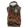 Richmond Tigers ANZAC Day Sleeveless Hoodie Indigenous Dot Art with Poppy Flower Tribute