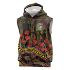 Richmond Tigers ANZAC Day Sleeveless Hoodie Indigenous Dot Art with Poppy Flower Tribute